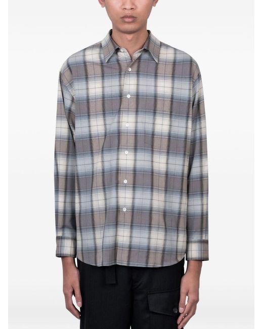 Auralee Gray Wool Checked Shirt for men