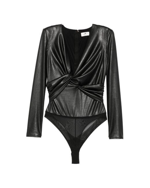 Elisabetta Franchi Black Twist-Detail Long-Sleeve Bodysuit
