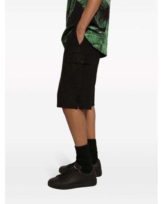 Dolce & Gabbana Black Linen Cargo Shorts for men