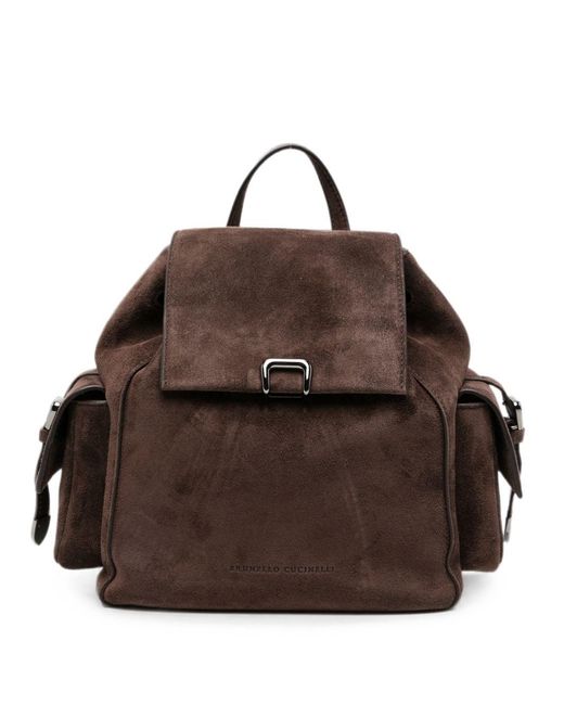 Brunello Cucinelli Brown Suede Leather Backpack