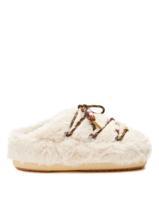 Moon Boot White Faux-fur Beaded Mules