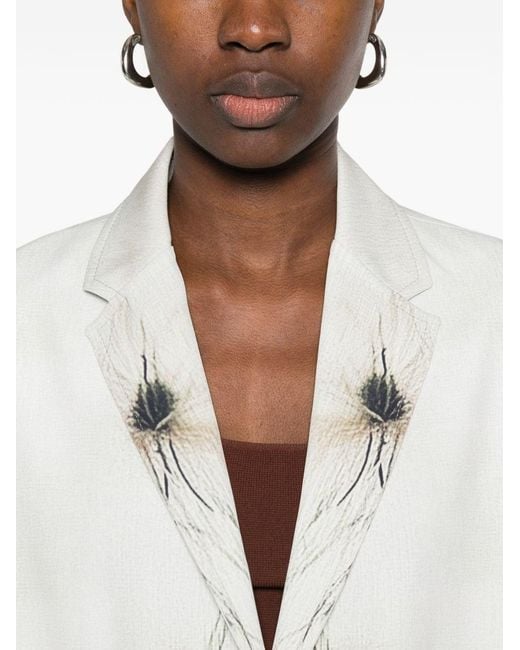 Sissiottostyle White Printed Single-Breasted Blazer Jacket