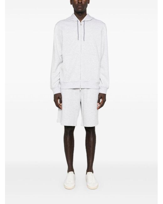 Brunello Cucinelli White Cotton Blend Zipped Hoodie for men