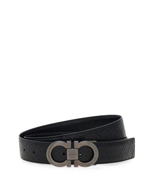 Ferragamo Black Gancini Leather Belt for men