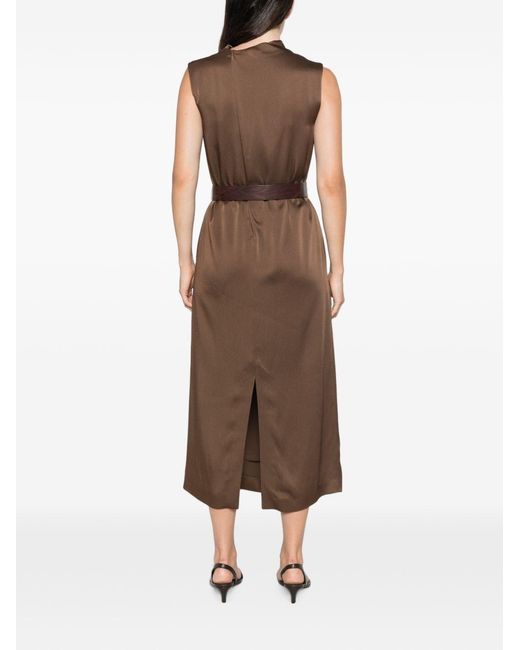 Brunello Cucinelli Brown Belted Midi Dress