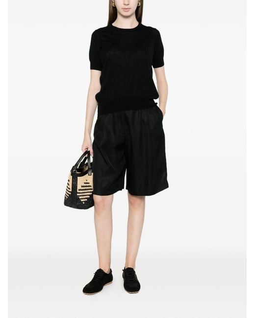 C.t. Plage Black Cotton And Silk Crewneck Sweater