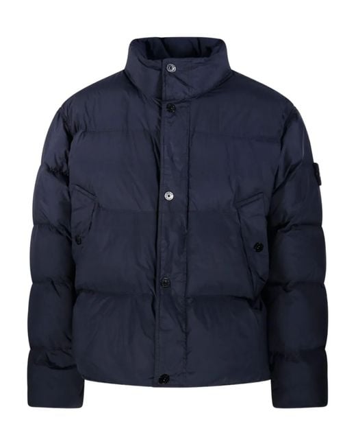 Stone Island Blue Nylon Short Down Jacket for men