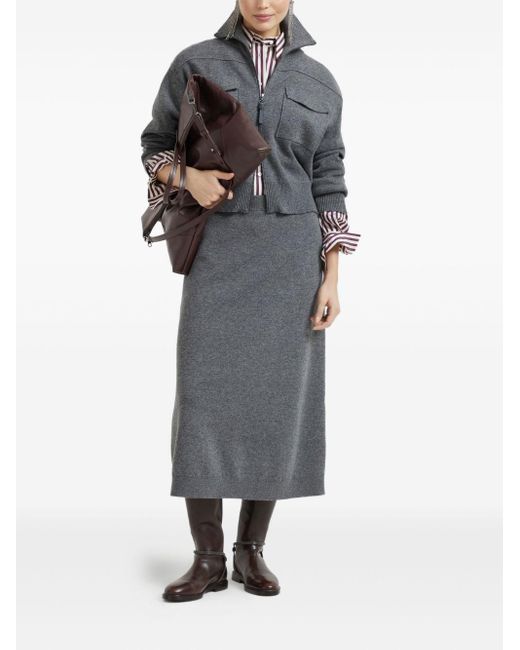 Brunello Cucinelli Gray Cashmere Midi Skirt