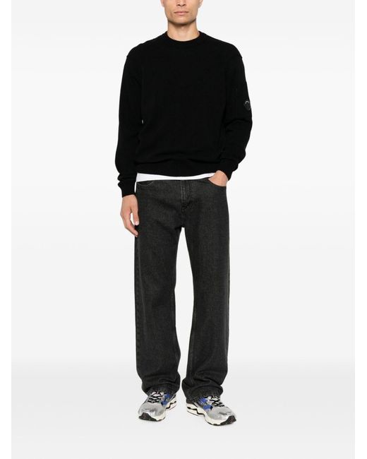 C P Company Black Wool Crewneck Sweater for men