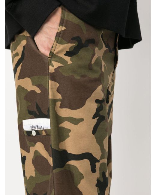 Palm Angels Green Camouflage Print Cotton Trousers for men