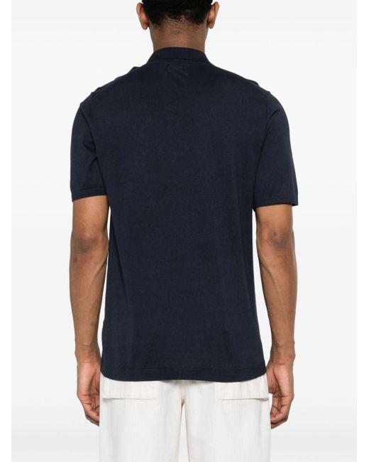 Calvin Klein Blue Rubberised-Logo Knitted Polo Shirt for men