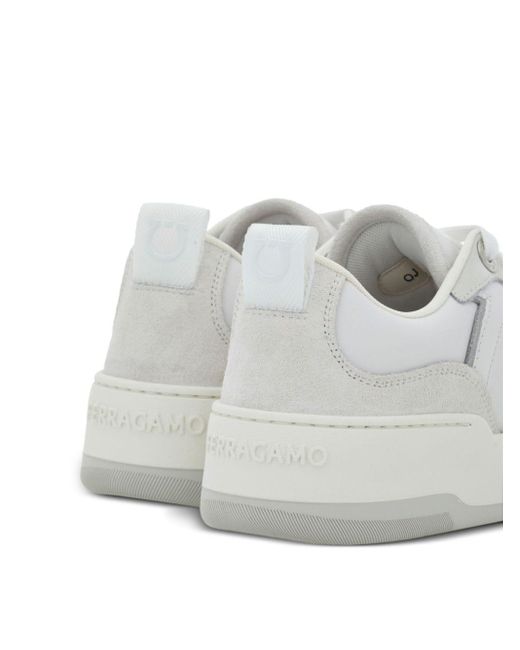 Ferragamo White Gancini Leather Sneakers