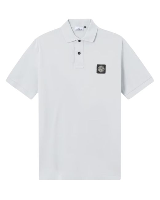 Stone Island White Logo Cotton Polo Shirt for men