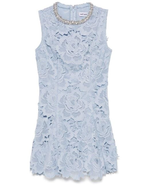 Self-Portrait Blue Floral Lace Mini Dress