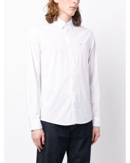Calvin Klein White Logo-embroidered Stretch-cotton Shirt for men