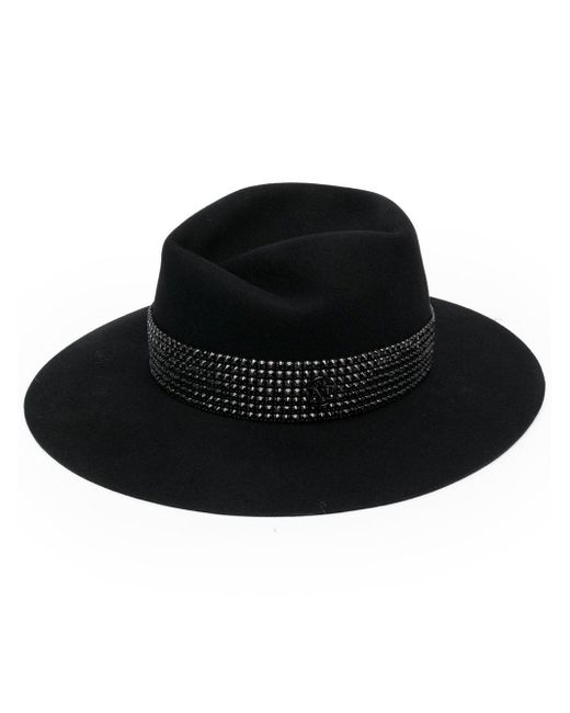 Maison Michel Black Virginie Strass Belt On Wool Felt Fedora Hat