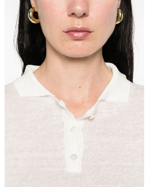 Base London White Linen And Cotton Blend Polo Shirt