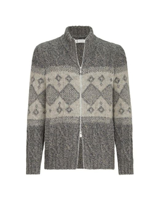Brunello Cucinelli Gray Wool Cardigan for men