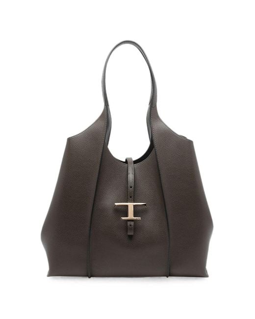 Tod's Black T Timeless Medium Leather Tote Bag