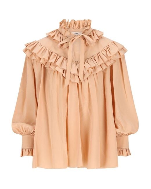 Chloé Natural Sand Oversized Ruffle Top