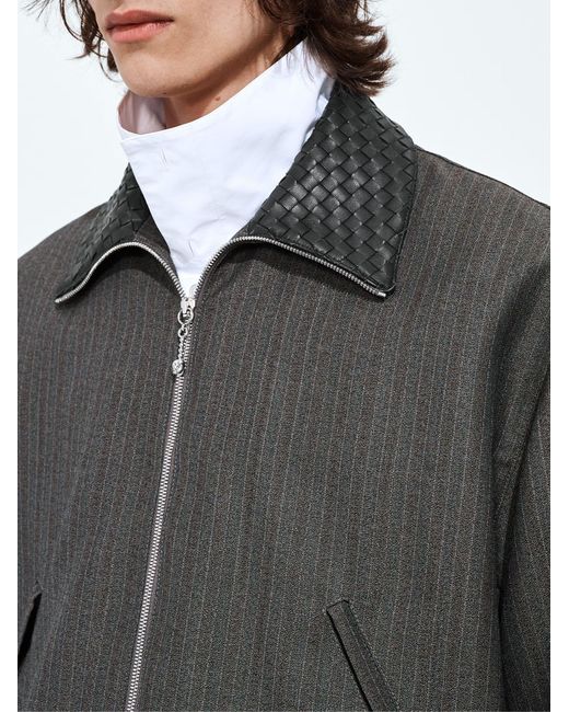 Bottega Veneta Black Pinstriped Wool Bomber Jacket for men