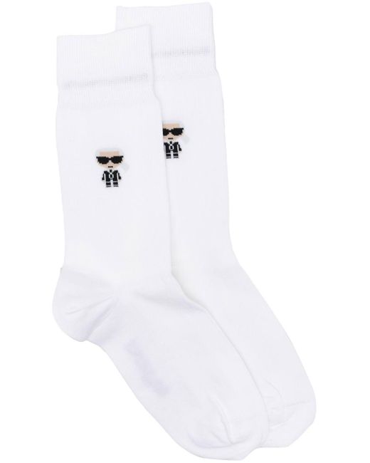 Karl Lagerfeld White Intarsia-knit Logo Socks for men