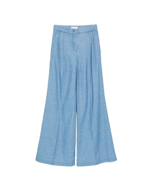 Via Masini 80 Blue Cotton Flared Trousers
