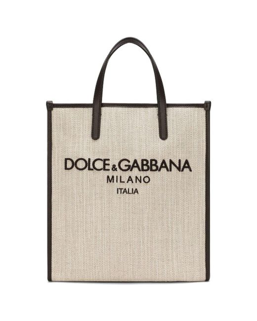 Dolce & Gabbana Logo Cotton Tote Bag in Natural for Men | Lyst