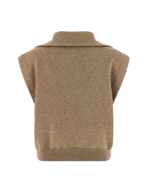 Brunello Cucinelli Brown Knitted Shirt Collar Sweater
