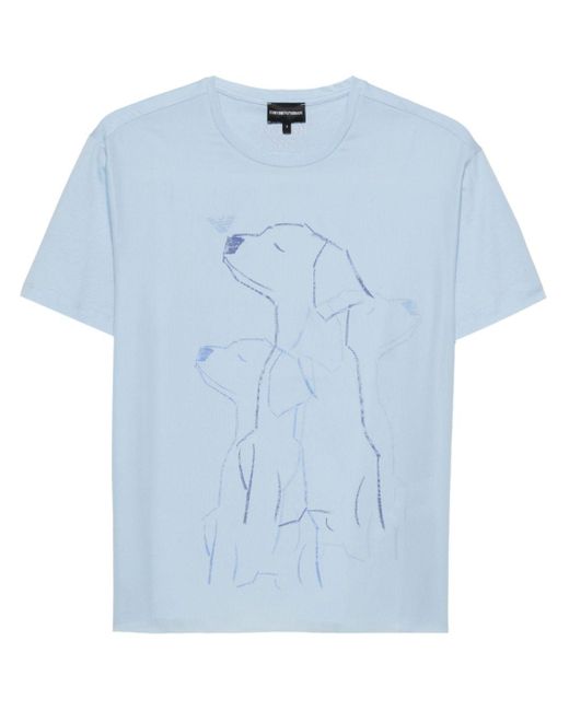 Emporio Armani Blue Printed Cotton T-Shirt