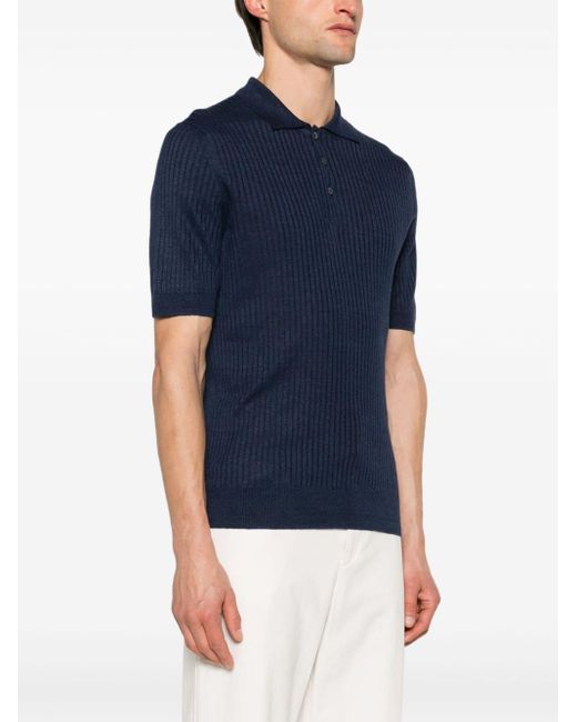 Tagliatore Blue Ribbed-knit Polo Shirt for men