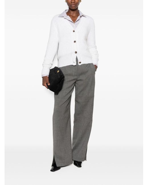 Base London White Wool V-Necked Cardigan
