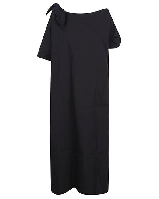 Liviana Conti Black One-Shoulder Cotton Blend Long Dress