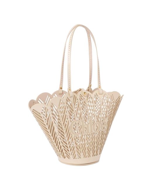 Chloé Natural Soleil Cut-Out Logo-Debossed Tote Bag
