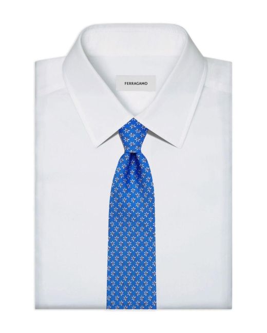 Ferragamo Blue Bee-print Silk Tie for men
