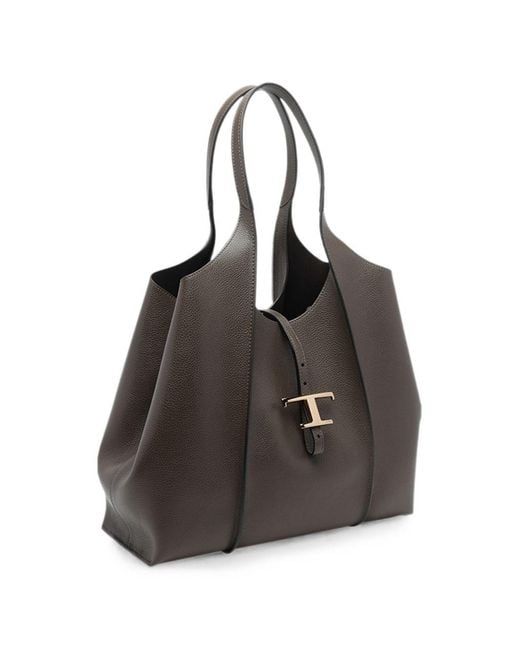 Tod's Black T Timeless Medium Leather Tote Bag