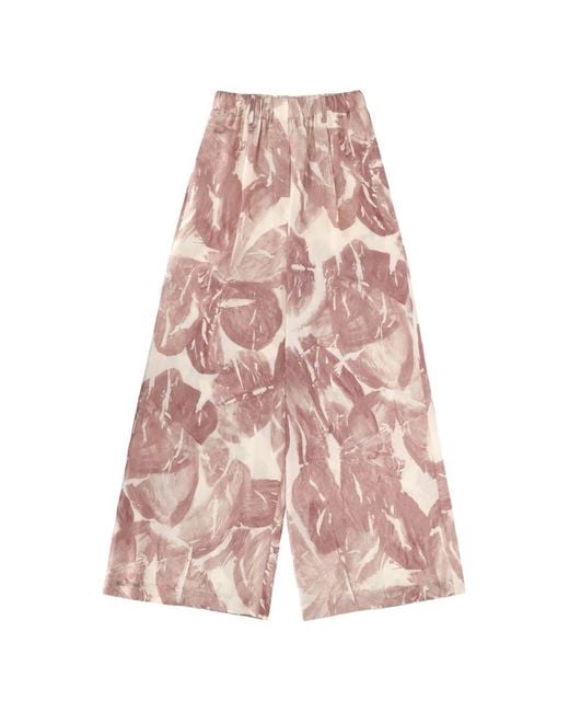 Alysi Pink Silk Wide-Leg Trousers
