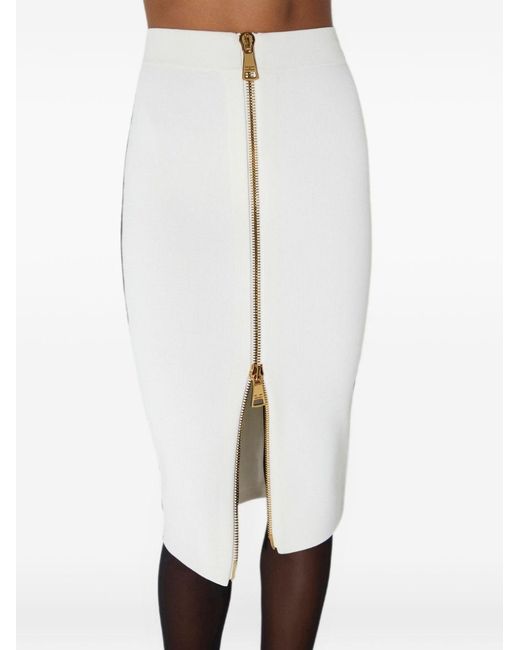 Elisabetta Franchi White Zipped Midi Skirt