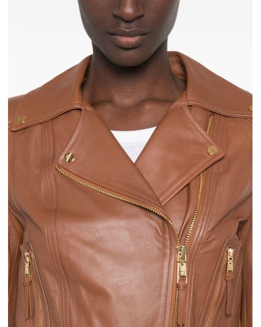 Elisabetta Franchi Brown Leather Biker Jacket