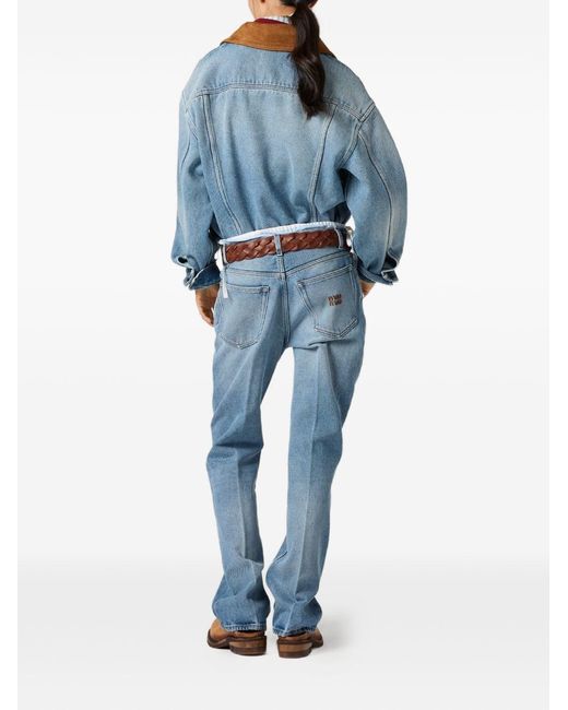 Miu Miu Blue Denim And Leather Blouson Jacket