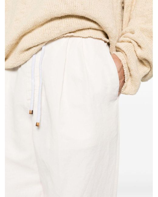 Brunello Cucinelli White Mid-Rise Linen Blend Tapered-Leg Tailored Trousers for men