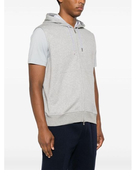 Brunello Cucinelli Gray Cotton Sleeveless Hoodie for men