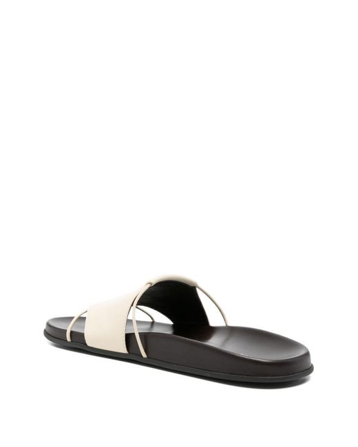 The Row White Vivienne Leather Slide Sandals