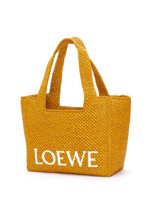 Loewe-Paulas Ibiza Yellow Loewe Font Raffia Tote Bag