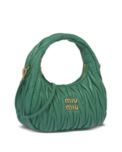 Miu Miu Green Mini Wander Matelassé Shoulder Bag