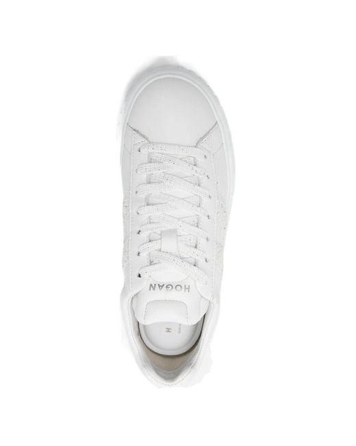 Hogan White H-Stripes Leather Sneakers