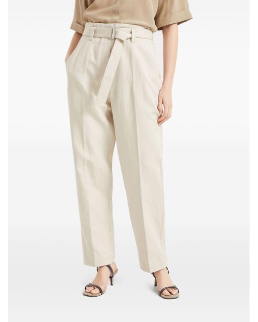 Brunello Cucinelli White Canvas Trousers With Shiny Details