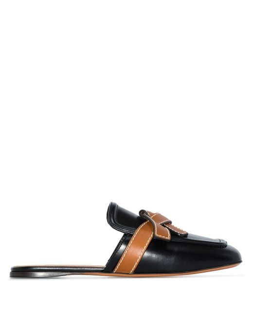 Loewe Gate Flat Leather Mules in Black - Lyst