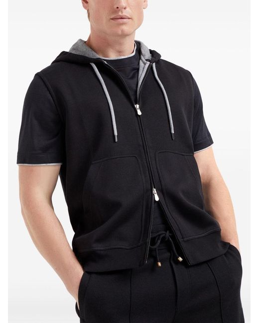 Brunello Cucinelli Black Sleeveless Hoodie for men