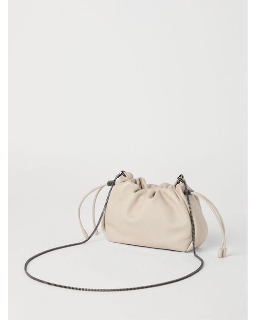 Brunello Cucinelli Natural Soft Leather Bucket Bag With Chain Strap